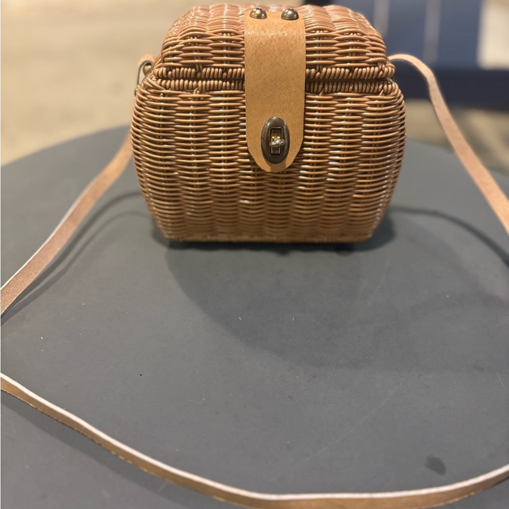 Brown Wicker Crossbody Bag
